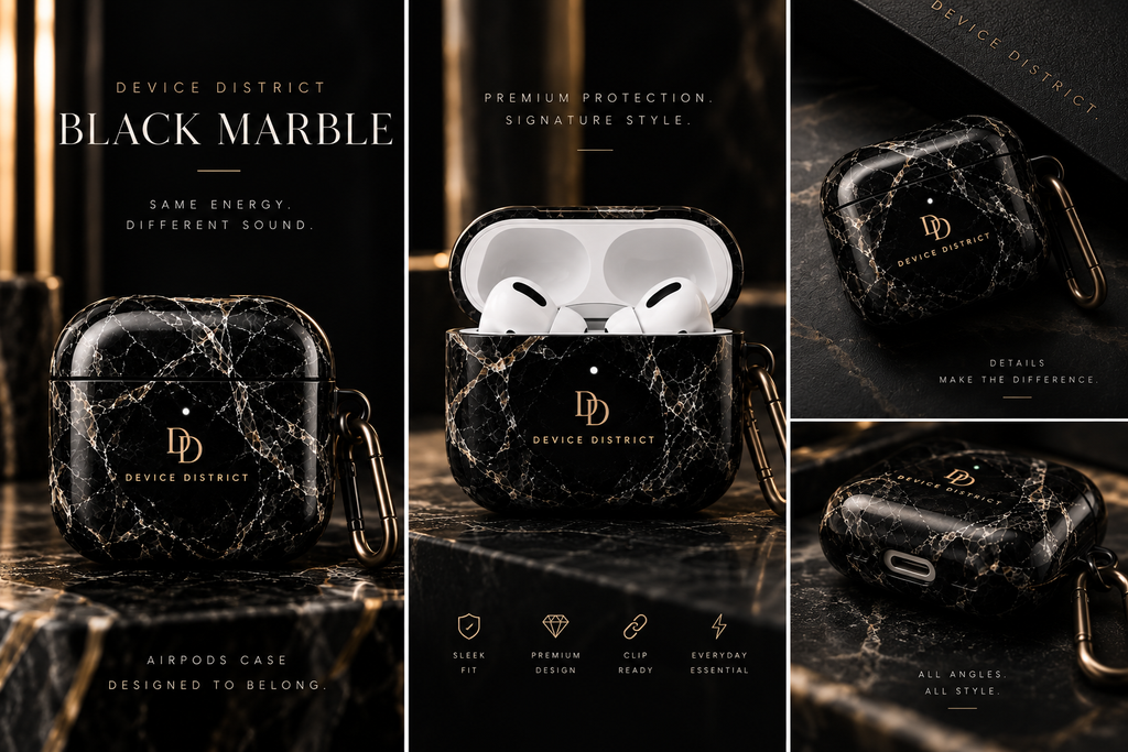 Device District Black Marble AirPods Case editorial views